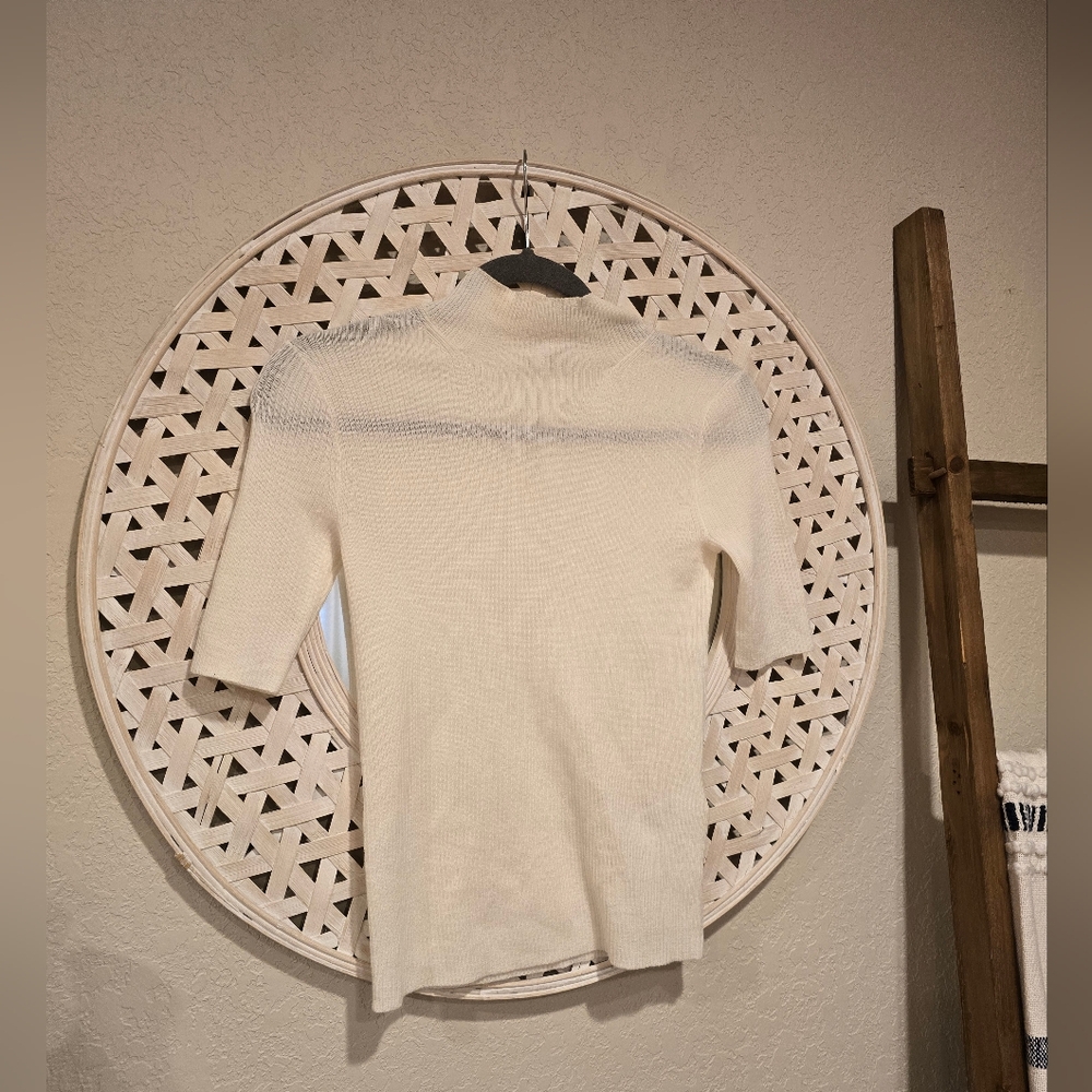 NWT Madewell Ribbed Merino Wool Mockneck Sweater Tee ivory xs $75 *flaw* - Picture 6 of 14